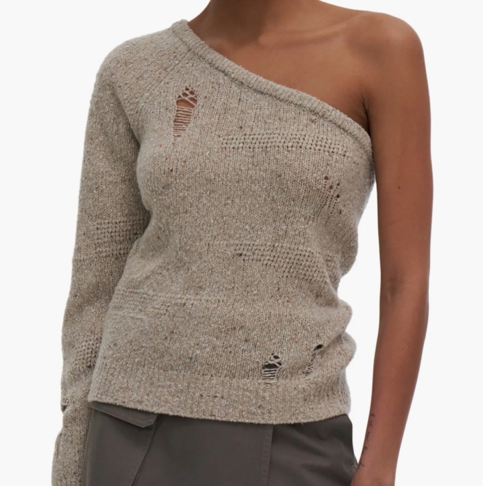 Helmut Lang Distressed One-Shoulder Sweater